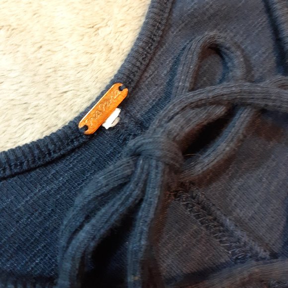 Free People Navy Blue Emmy Lou Lace Up Top - Picture 3 of 7